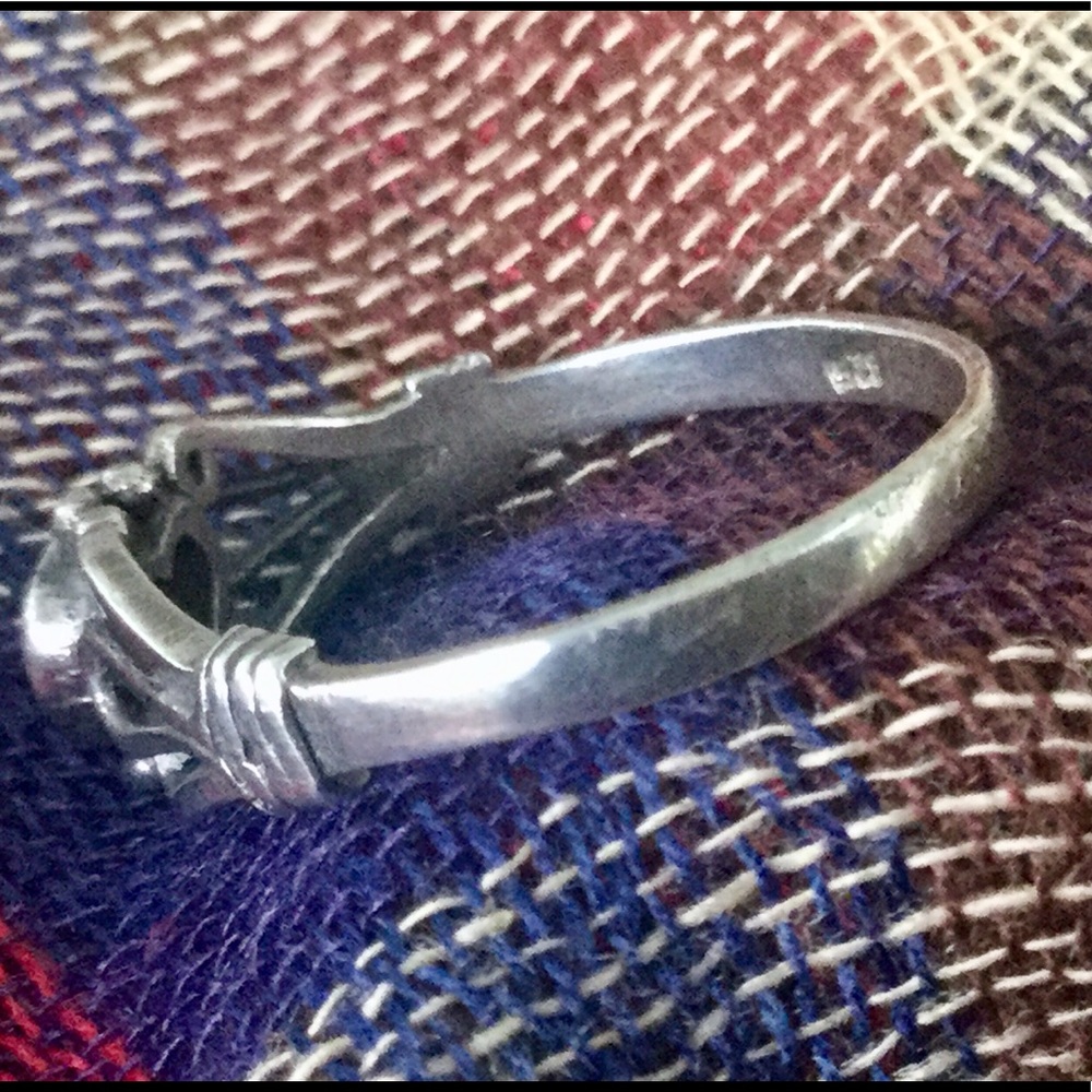 VINTAGE STERLING OPALESCENT HEART RING SZ 7 - Picture 3 of 5